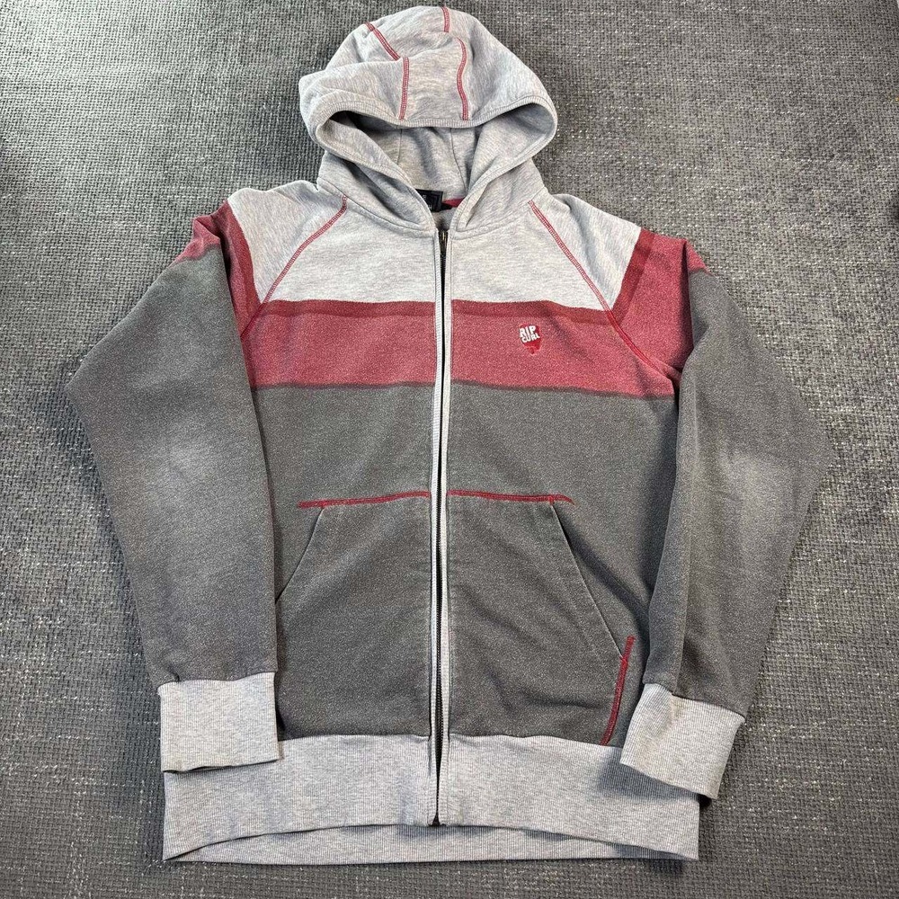 Rip Curl Full Zip Hoodie Mens Large Grey Burgundy Colorblock Y2K Surf Sweatshirt